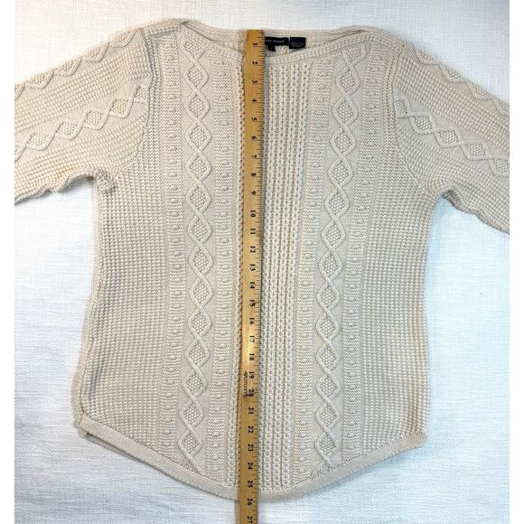 Women’s Sweater L Cream Cable Knit Textured Pullover Cozy-Jeanne Pierre Holiday - Picture 6 of 10